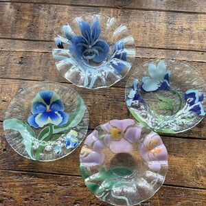 Sydenstricker Vintage Floral Fused Glass Art Plates Set